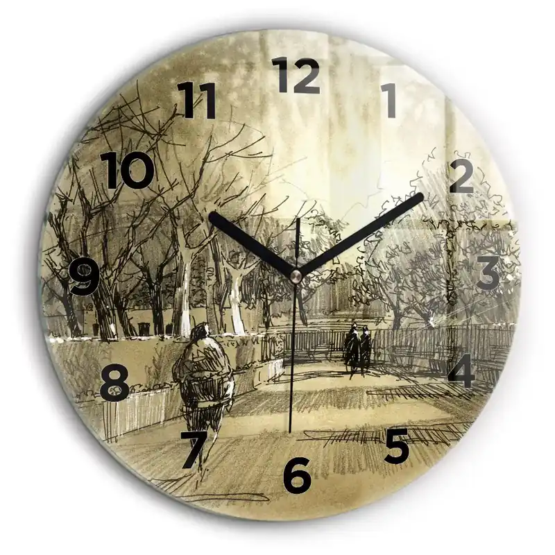 Parc și copaci în sepia Ceas rotund de perete din sticlă Cumpără online
