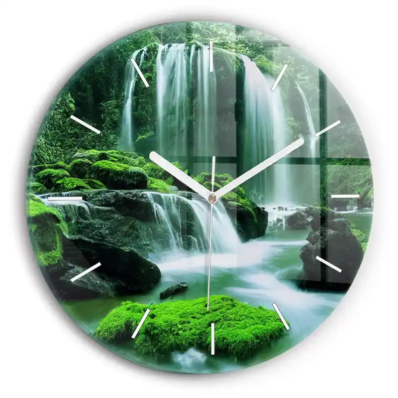 Ceas rotund de perete din sticlă Cascada printre mușchi Ofertă specială