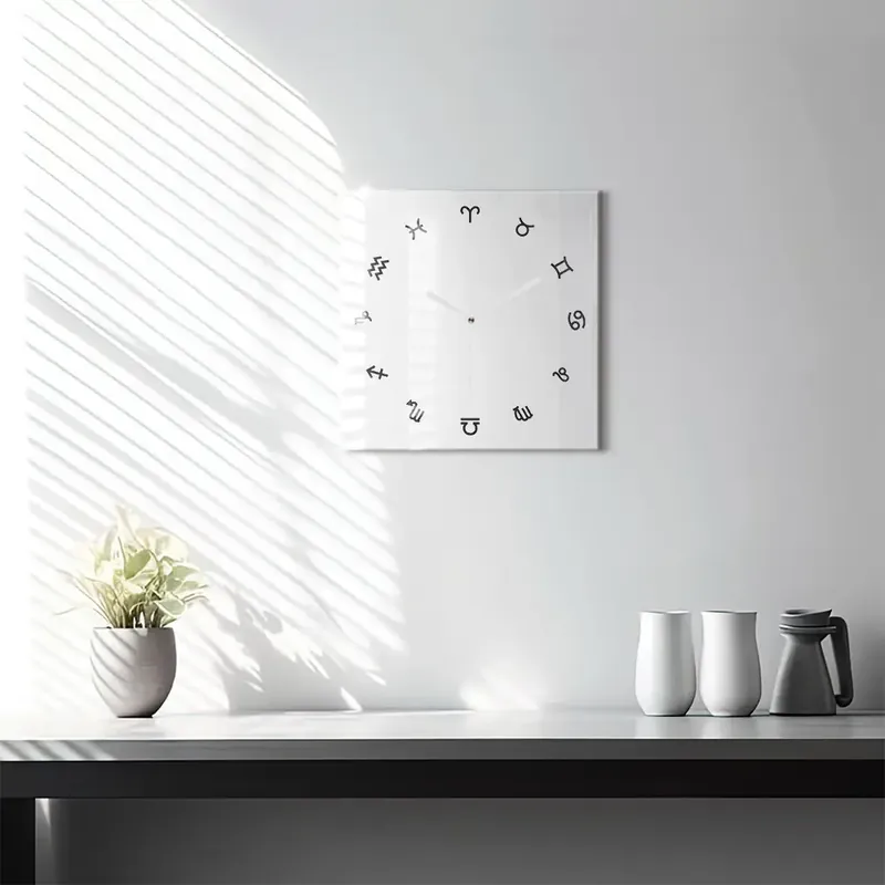 Ceas de sticlă pe perete pătrat Zodiac minimalist Vezi acum