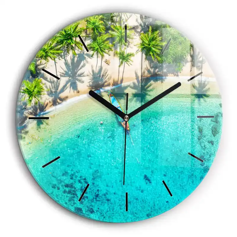 Discount Ceas perete din sticlă rotund Plaja tropicală Koh Tao
