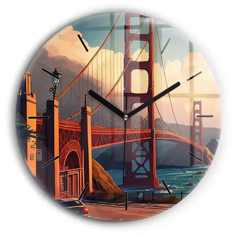 Ceas de sticlă pe perete rotund Pod din San Francisco Super ofertă