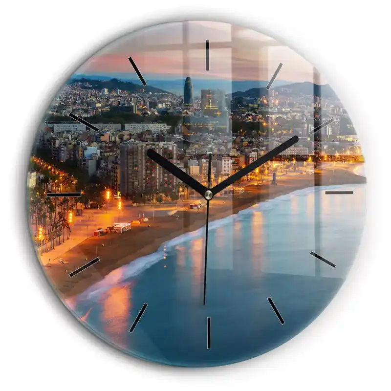 Chilipir Ceas rotund de perete din sticlă Plaja din Barcelona