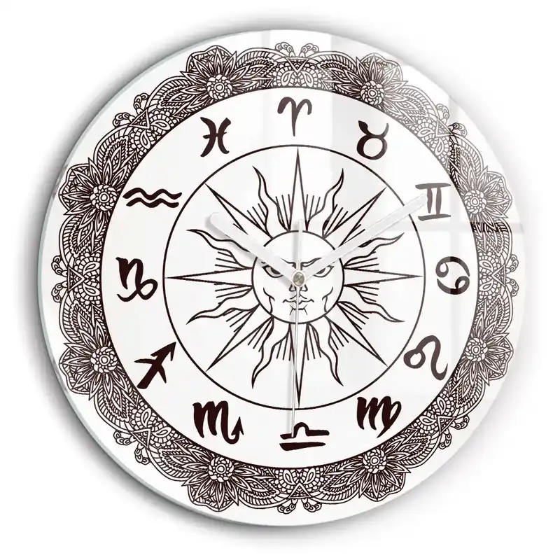 Ceas de sticlă pe perete rotund Zodii decorative Livrare expres