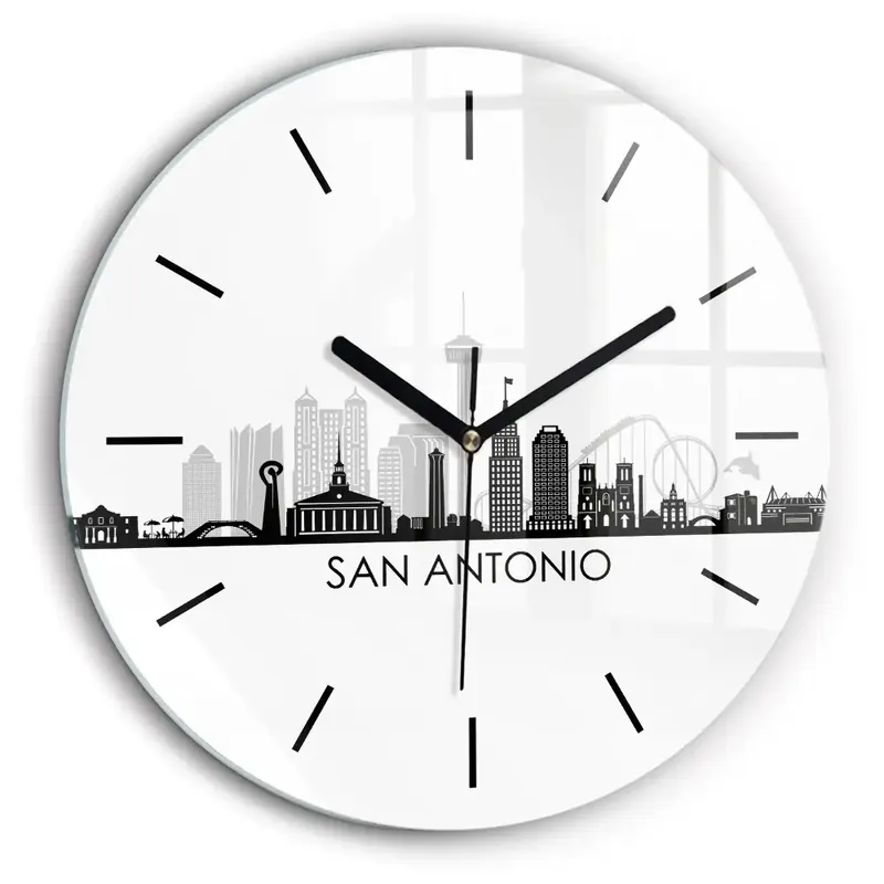 Ceas perete din sticlă rotund Orașul San Antonio Texas Vezi acum