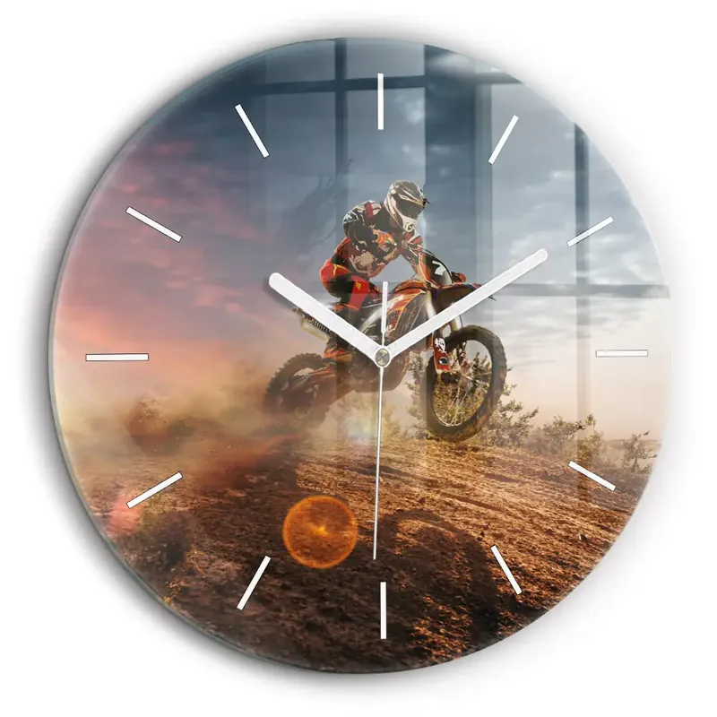 Retur ușor Ceas perete din sticlă rotund Bărbat pe motocicletă