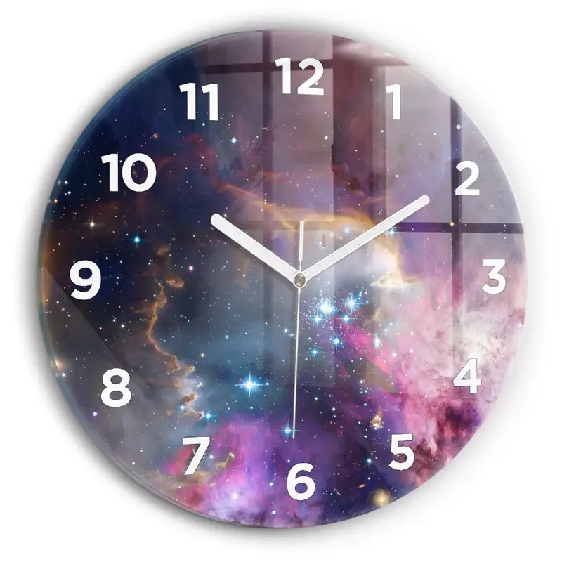 Reducere extra Ceas perete din sticlă rotund Galaxy și stele