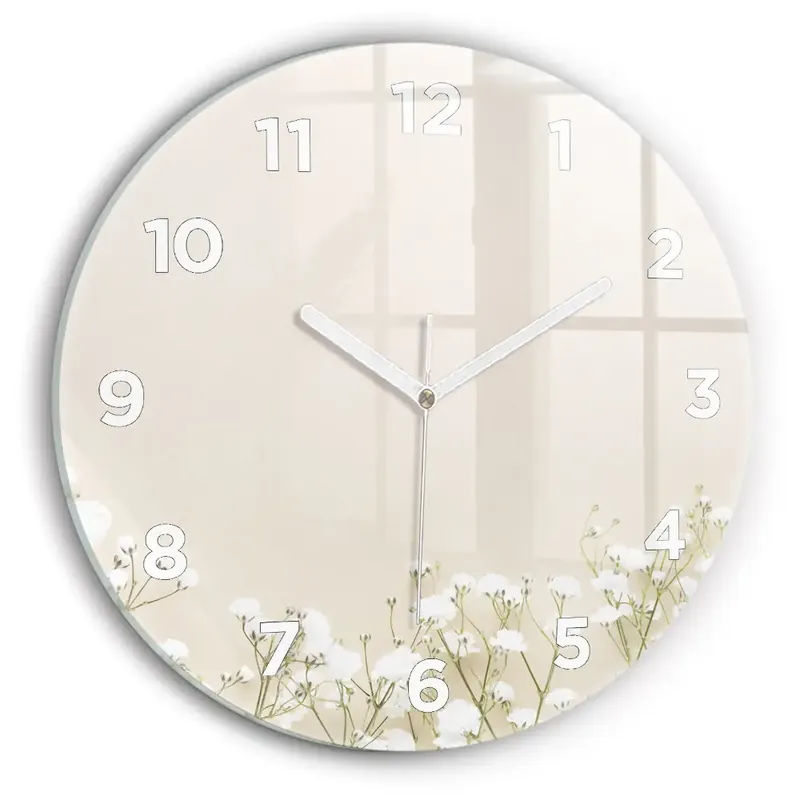 Ceas perete din sticlă rotund Flori de gypsophila înflorite Cumpărături sigure