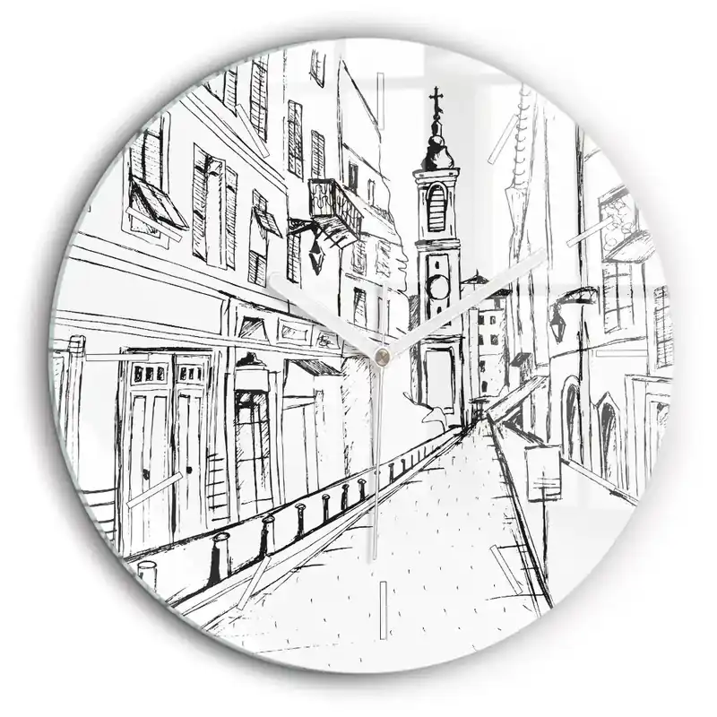 Discount Ceas perete din sticlă rotund Desen al orașului Provence