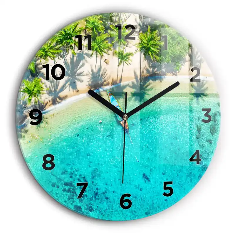 Plaja tropicală Koh Tao Ceas perete din sticlă rotund Plată sigură