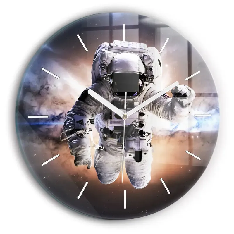 Ceas perete din sticlă rotund Astronaut în spațiu Lichidare de stoc