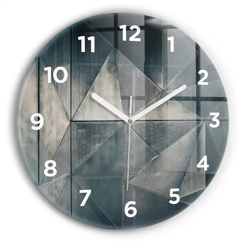 Livrare rapidă Ceas rotund de perete din sticlă Triunghiuri abstracte metalice