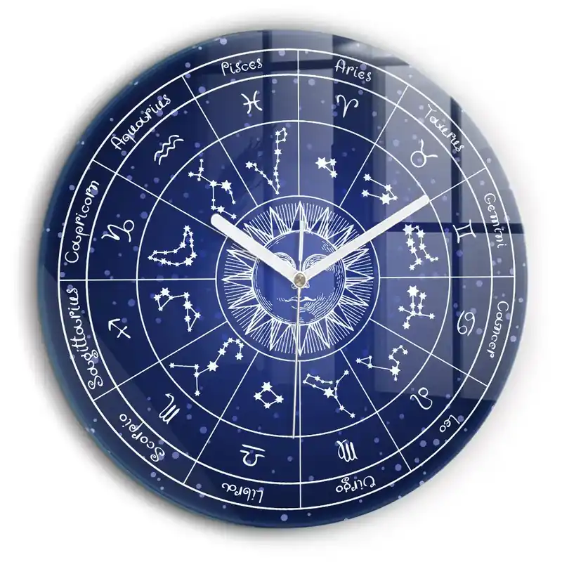 Ceas de sticlă pe perete rotund Constelații zodiacale Livrare rapidă