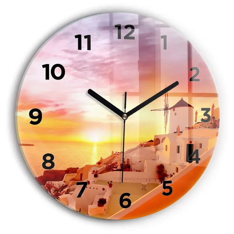 Expediere rapidă Ceas perete din sticlă rotund Veche moară de vânt din Santorini