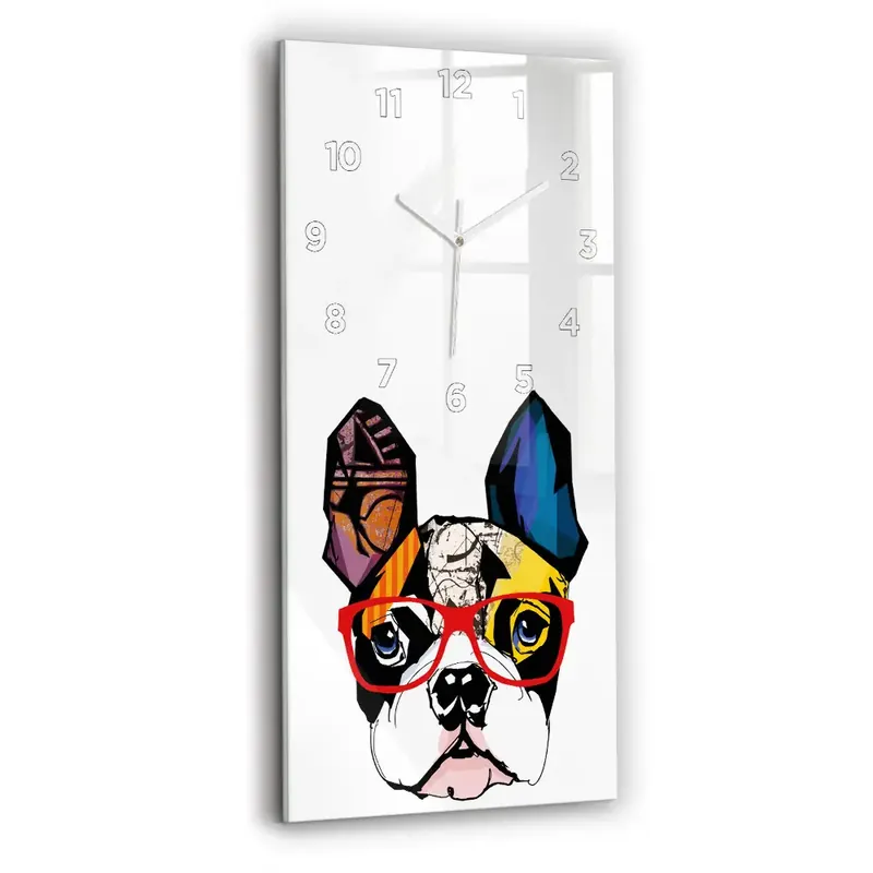 Ceas perete din sticlă dreptunghiular Bulldog Francez Cu Ochelari Ofertă