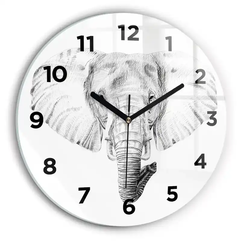 Ceas din sticlă rotund Cap de elefant grafic Plată sigură