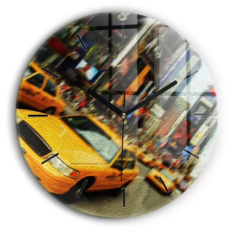 Ceas de sticlă pe perete rotund Taxiuri din New York Lichidare de stoc