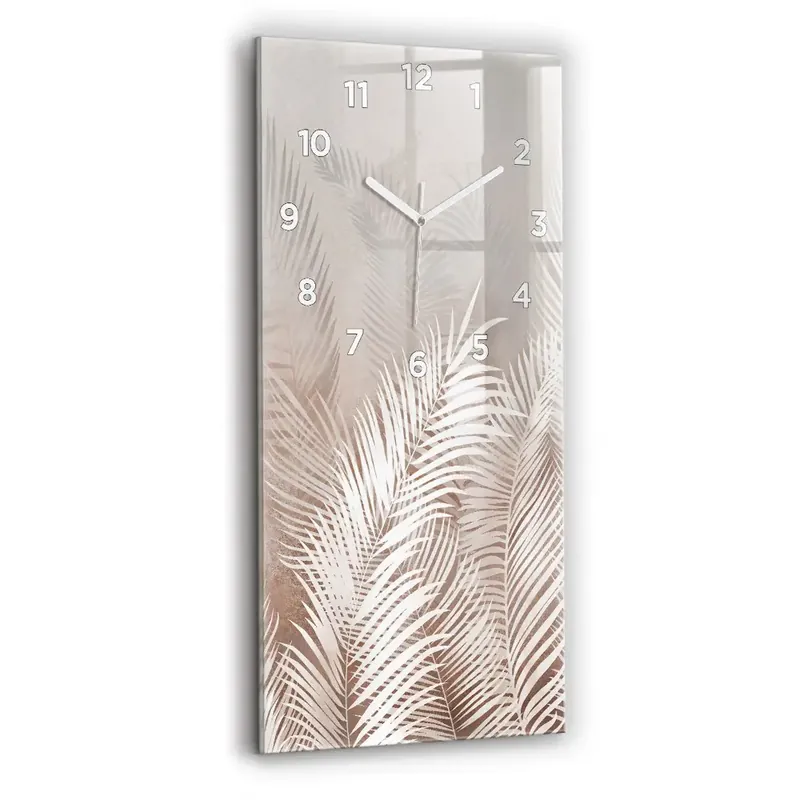 Ceas vertical de perete din sticlă Frunze Tropicale Boho Promoție