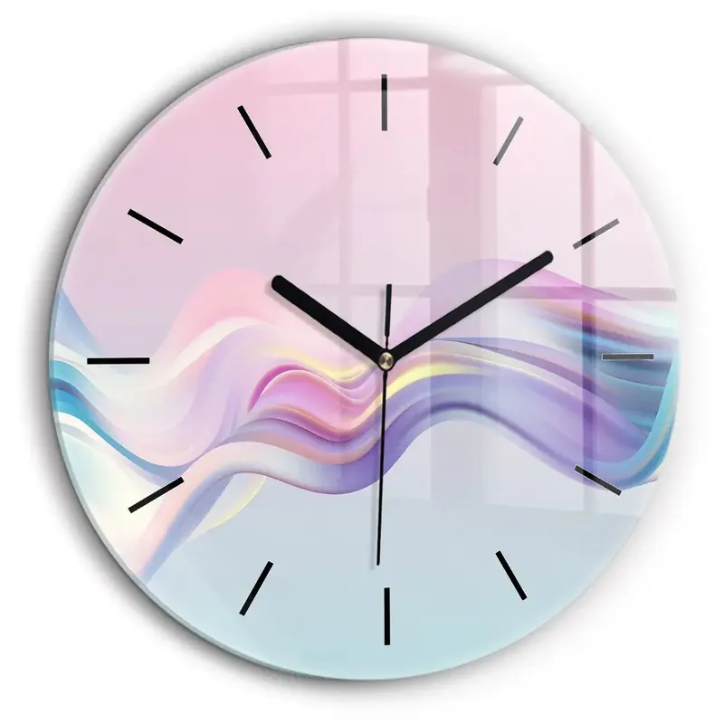 Disponibil imediat Ceas rotund de perete din sticlă Abstracția valului pastel