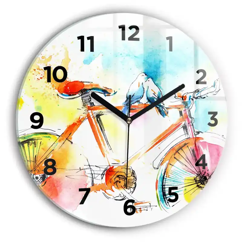 Cumpără online Ceas rotund de perete din sticlă Bicicleta pictata