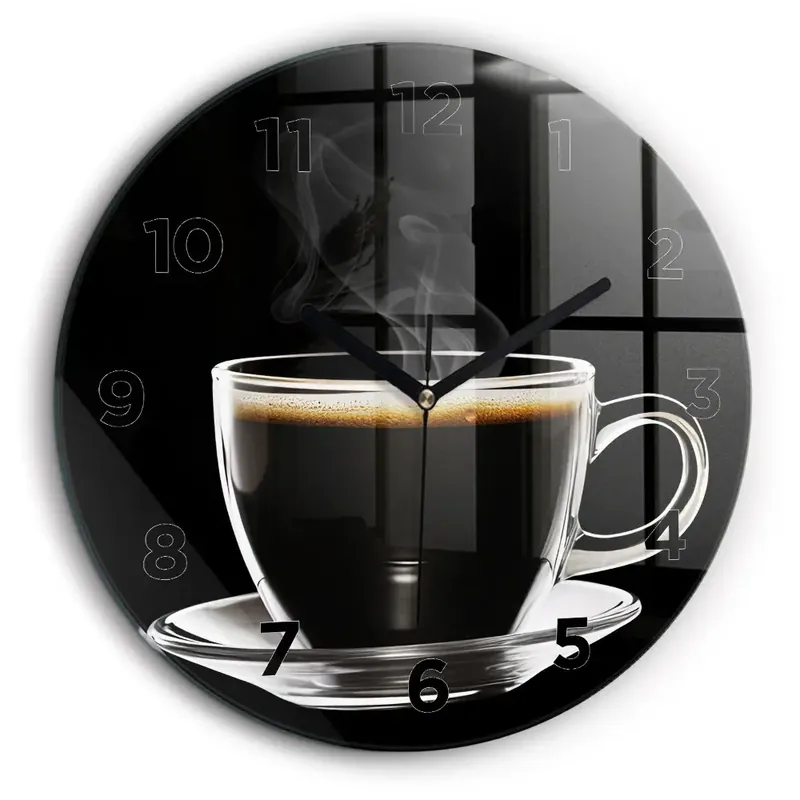 Reducere extra Cafea neagra Ceas rotund de perete din sticlă