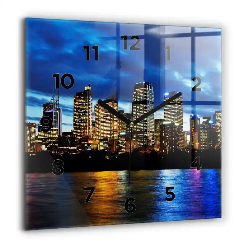 Premium Ceas de sticlă pe perete pătrat Seara Sydney