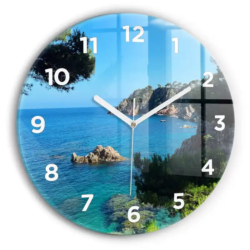 Retur gratuit Ceas de sticlă pe perete rotund Coasta Costa Brava