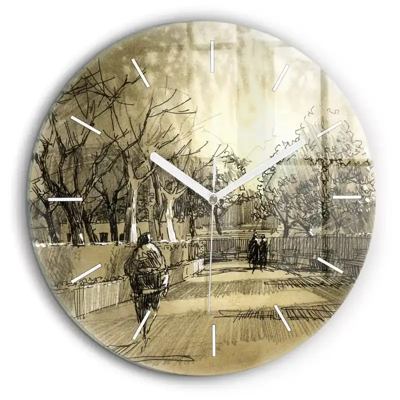 Cumpără online Ceas rotund de perete din sticlă Parc și copaci în sepia