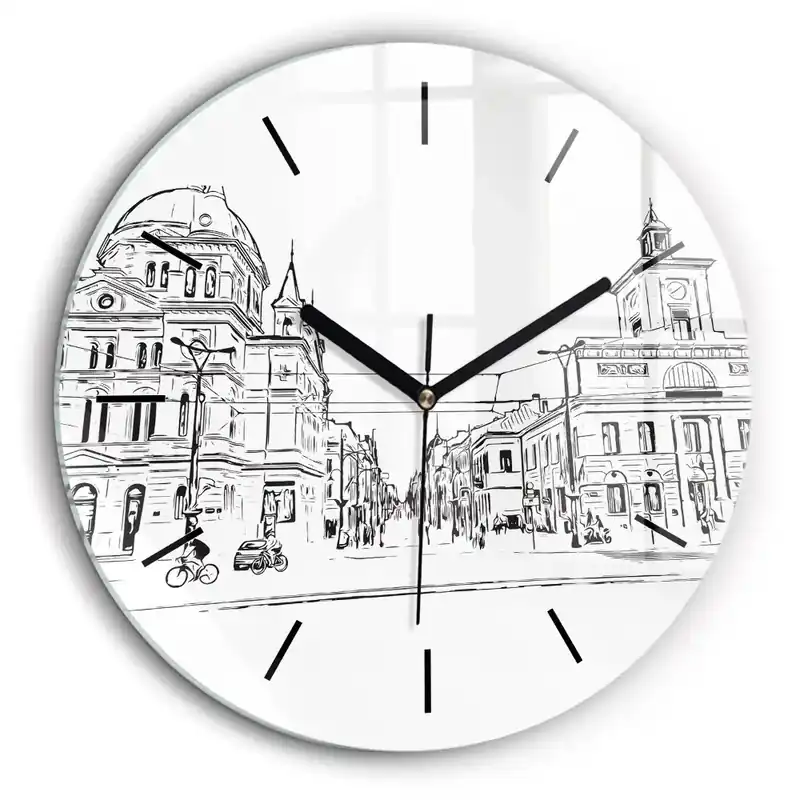 Ceas rotund de perete din sticlă Ilustrația orașului Poznań Livrare expres