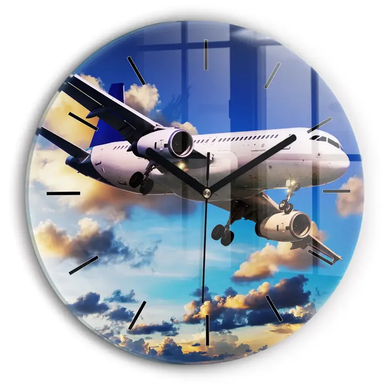 Avion în nori Ceas perete din sticlă rotund Plată sigură