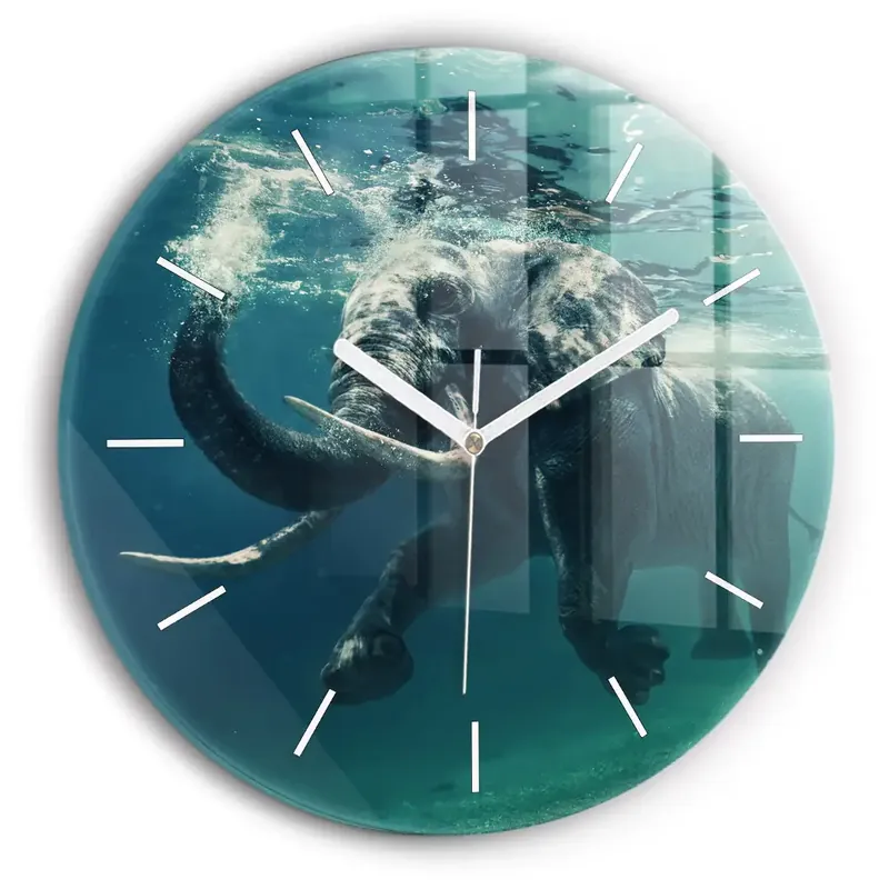 Ceas rotund de perete din sticlă Elefantul înotând în ocean Livrare expres