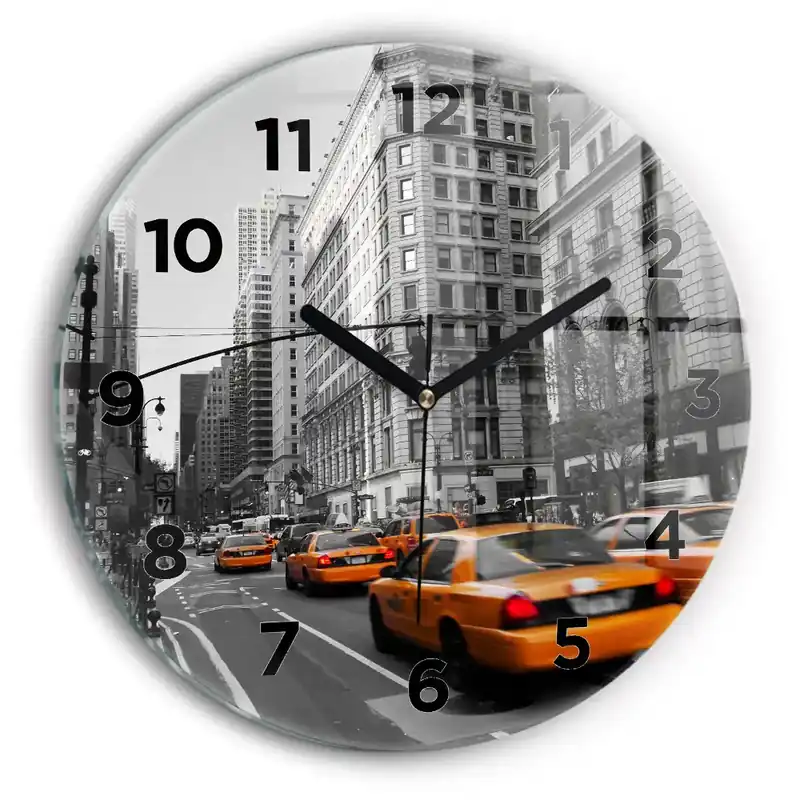 Ofertă Ceas perete din sticlă rotund Manhattan și taxiuri