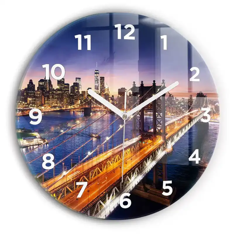 Cel mai bun preț Ceas de sticlă pe perete rotund New York și apusul soarelui