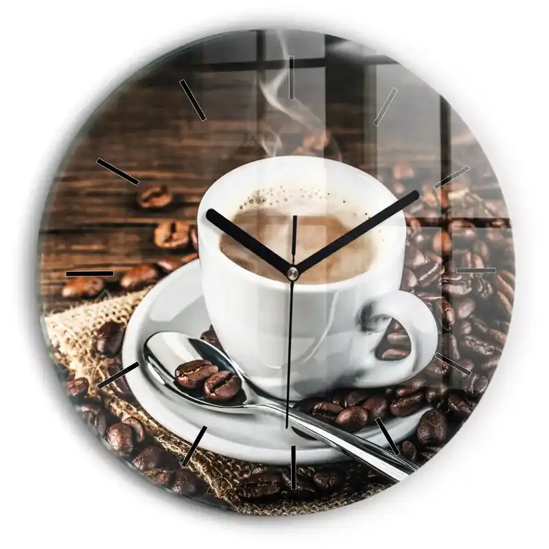 Ieftin ceașcă și cafea boabe Ceas perete din sticlă rotund