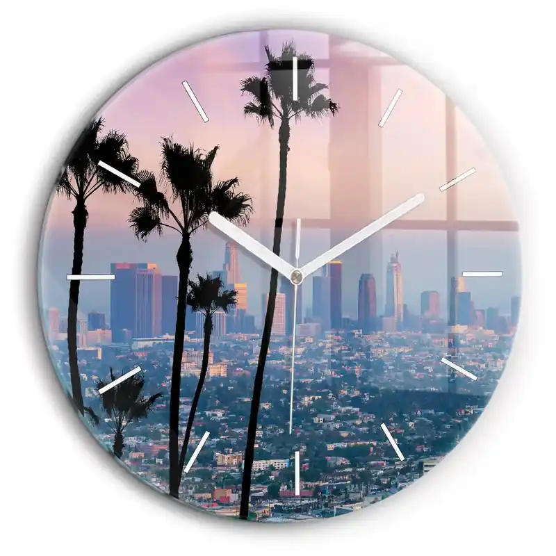 Premium Ceas din sticlă rotund Apus de soare din Los Angeles
