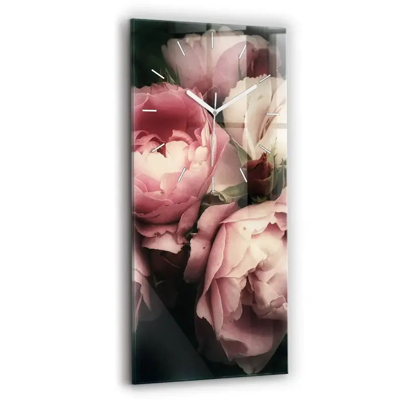 Ceas de sticlă pe perete vertical Buchet De Trandafiri Roz Plată securizată