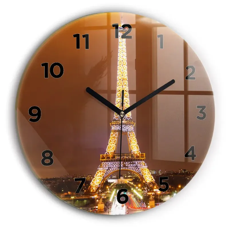 Reducere extra Ceas rotund de perete din sticlă Turnul Eiffel iluminat