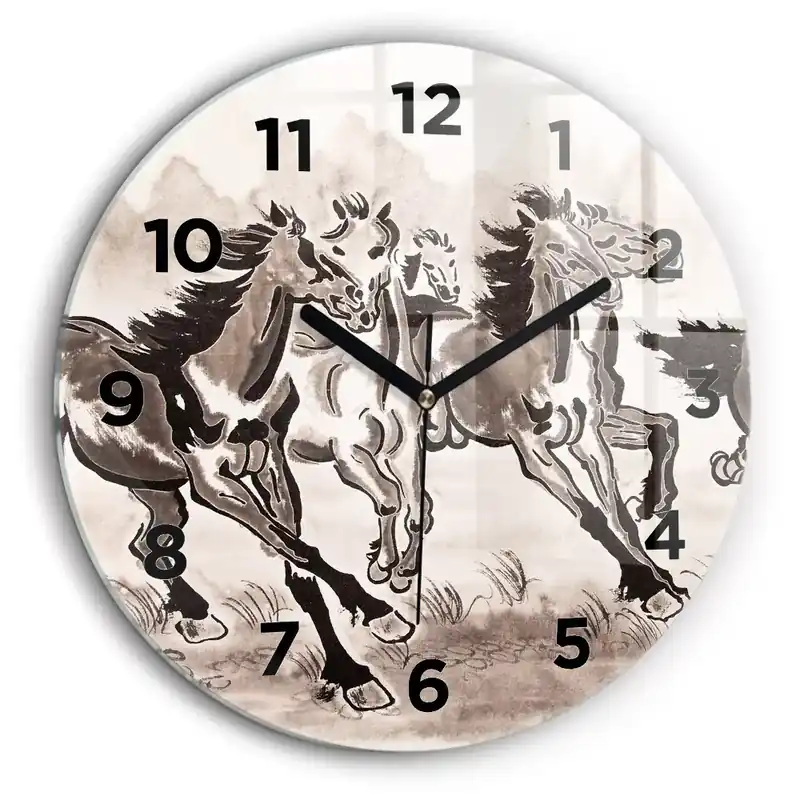 Cumpără online Cai în galop Ceas de sticlă pe perete rotund