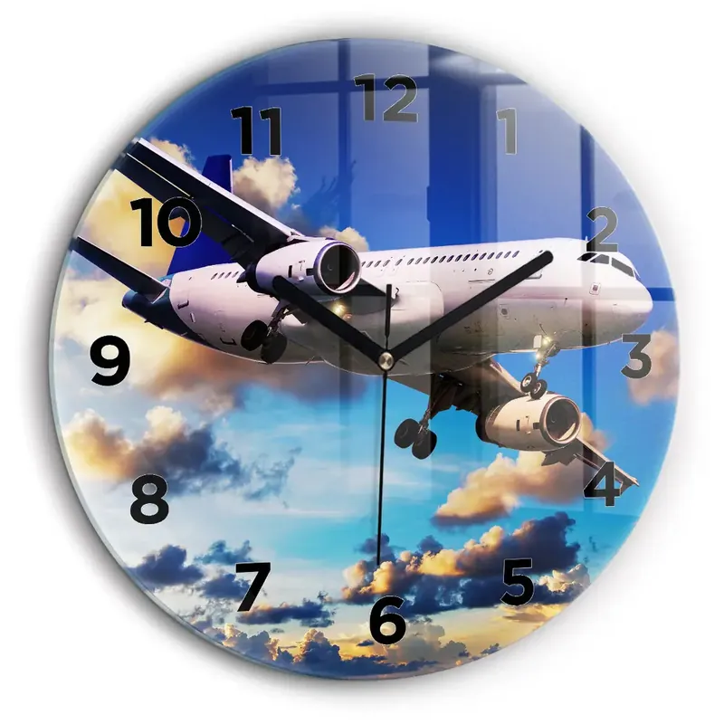 Avion în nori Ceas perete din sticlă rotund Livrare rapidă