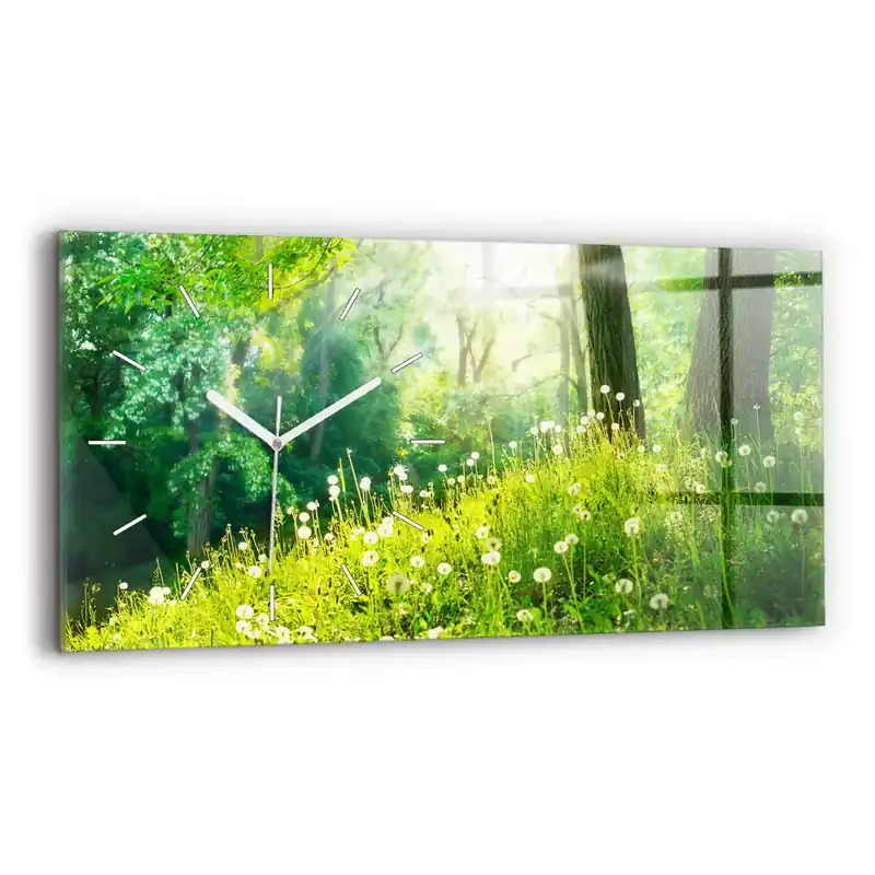 Ceas de sticlă pe perete orizontale Natura de primăvară Discount