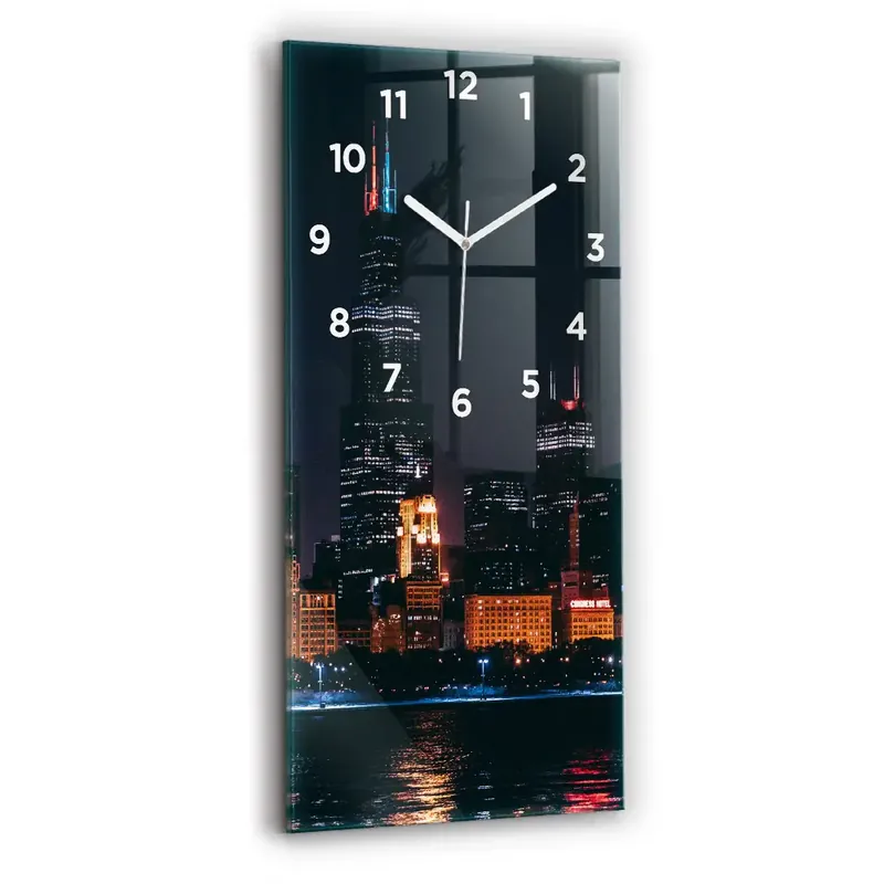 Ceas de sticlă pe perete vertical Peisajul Urban Din Chicago Cumpără acum