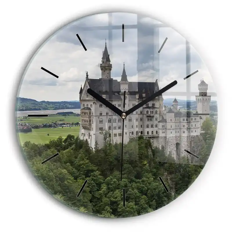 Castelul Neuschwanstein Ceas perete din sticlă rotund Chilipir