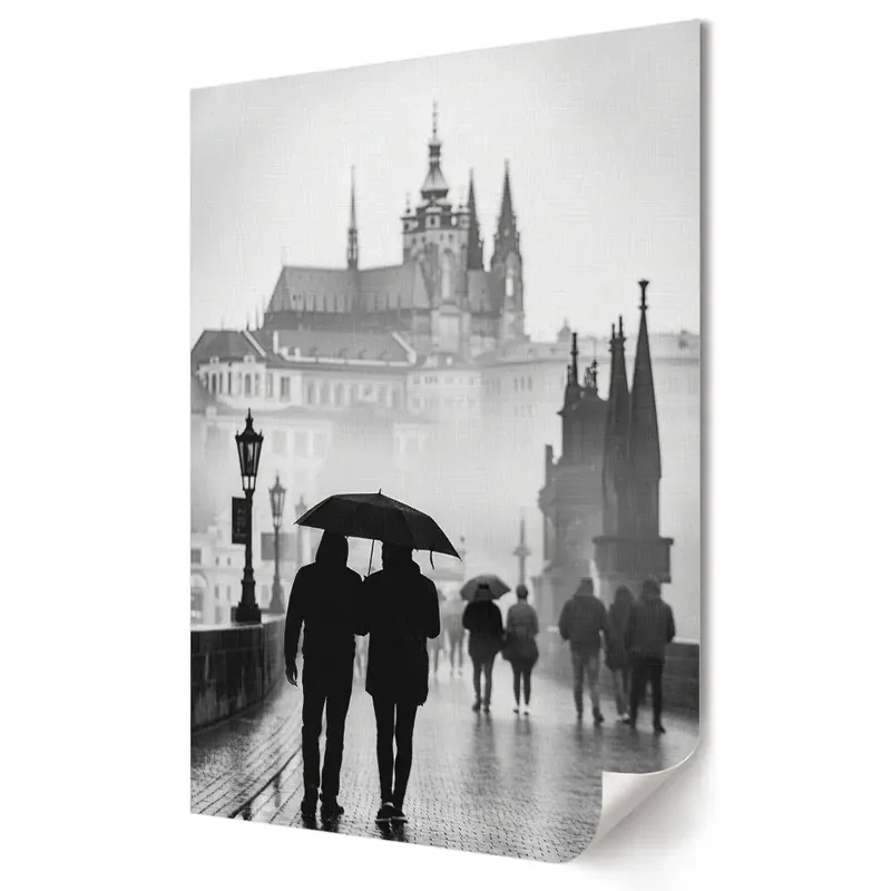 Reducere specială Tablou canvas O plimbare romantică în Praga ploioasă