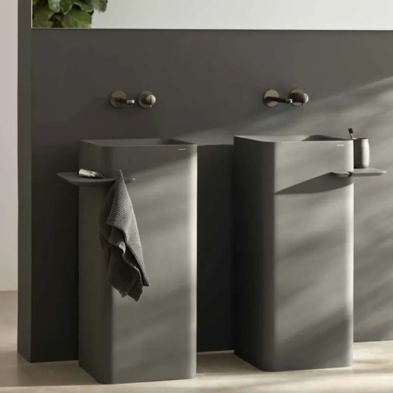 Super ofertă Lavoar freestanding Sanycces Cuadra Joy negru mat cu sapuniera si raft pe stanga