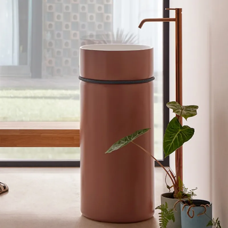 Ofertă specială Lavoar freestanding Sanycces Tempo roz mat cu franghie