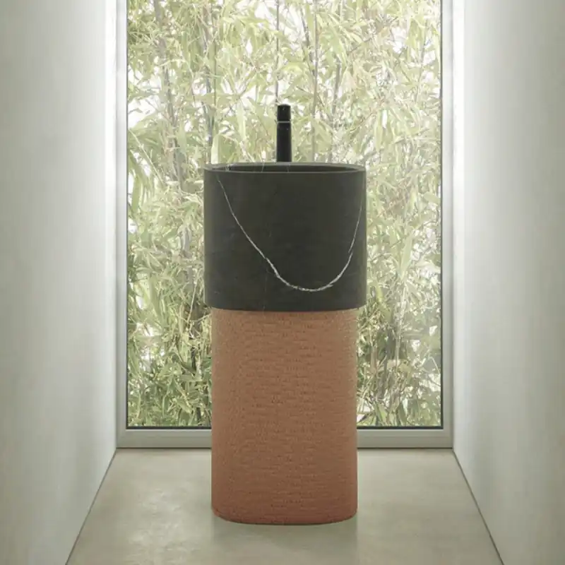 Cel mai bun preț Lavoar freestanding Sanycces Oasis piatra naturala gri cu semi-piedestal