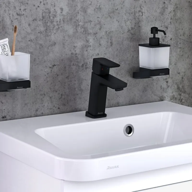 Plată securizată Baterie lavoar Ravak 10° Free, pe blat, fara ventil, 170 mm, negru mat