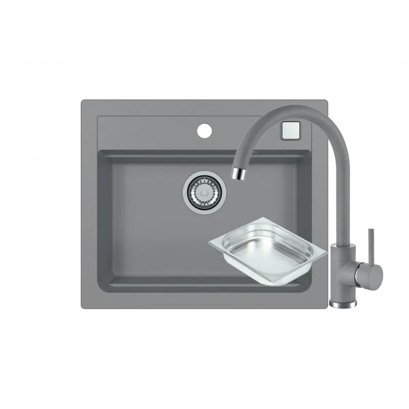 Ieftin Set chiuveta Alveus Atrox 30 gri + baterie Kati G81 gri + sita inox