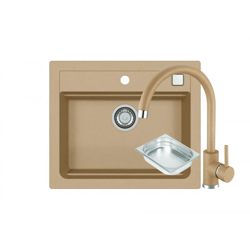 Doar azi Set chiuveta Alveus Atrox 30 bej + baterie Kati G55 bej + sita inox