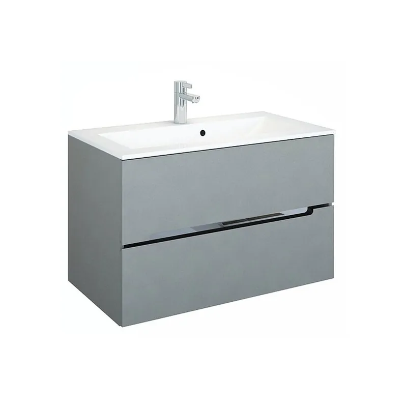 Disponibil imediat Set mobilier suspendat Oristo Silver si lavoar marmura 90 cm, gri mat