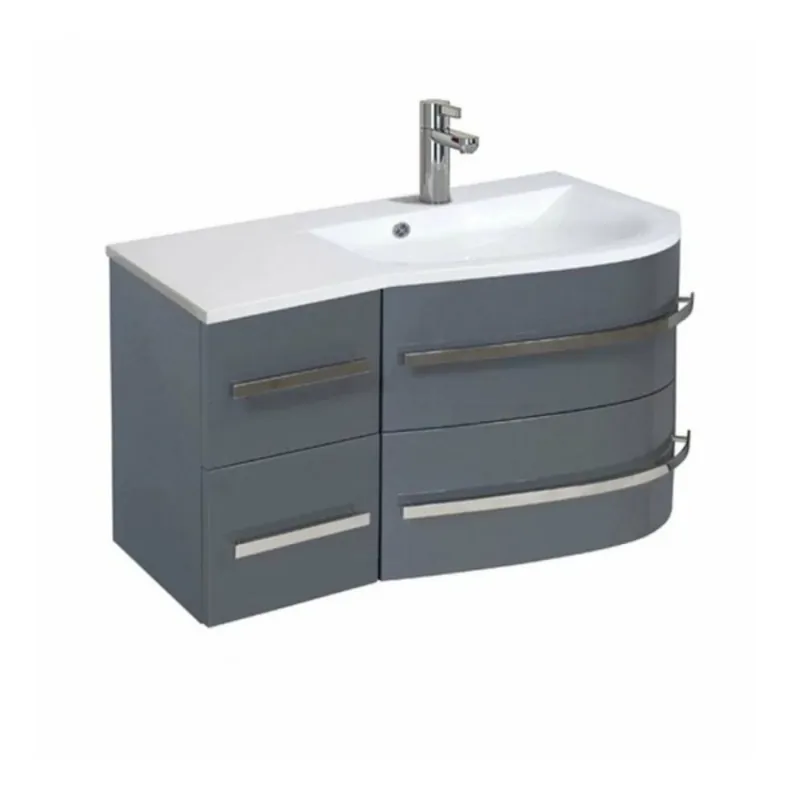 Lichidare de stoc Set mobilier suspendat Oristo Opal cu lavoar de dreapta, 90 cm, gri lucios